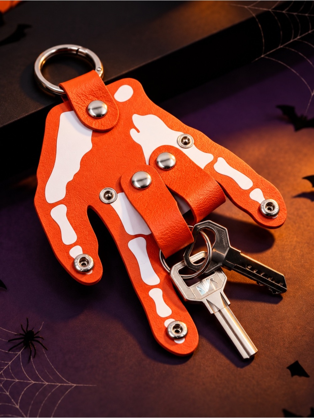 Orange Skeleton Hand Key Holder – Snap Closure Halloween Keychain